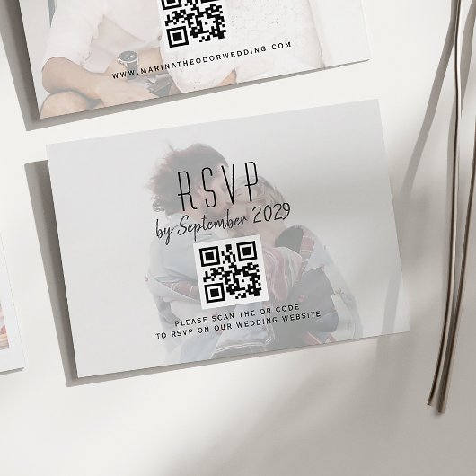 Foto bruiloft RSVP Kaart met QR-code