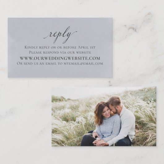 Foto Bruiloft RSVP Online Elegant Waterverf Blauw Informatiekaartje (Voorkant / Achterkant)