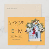 Foto Bruiloft Save the Date Gele Tropische Bloemen Briefkaart (Voorkant / Achterkant)