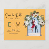 Foto Bruiloft Save the Date Gele Tropische Bloemen Briefkaart (Voorkant)
