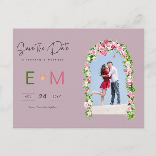 Foto Bruiloft Save the Date Roze Bloem Postkaart (Voorkant)