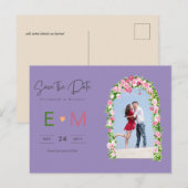 Foto Bruiloft Save the Date Roze Bloemrijke Postka Briefkaart (Voorkant / Achterkant)