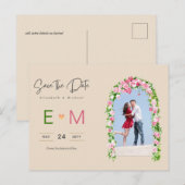 Foto Bruiloft Save the Date Roze Bloemrijke Postka Briefkaart (Voorkant / Achterkant)