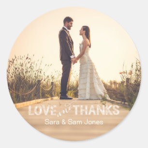 Foto Bruiloft Sticker, Liefde en Bedankt Overlay Ronde Sticker
