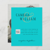 Foto bruiloft uitnodiging QRCode RSVP Blauwgroen b (Voorkant / Achterkant)