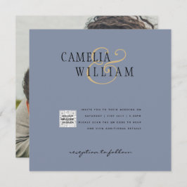 Foto bruiloft uitnodiging QRCode RSVP Dusty Blue