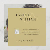 Foto bruiloft Uitnodiging QRCode RSVP Gold Yellow (Voorkant / Achterkant)
