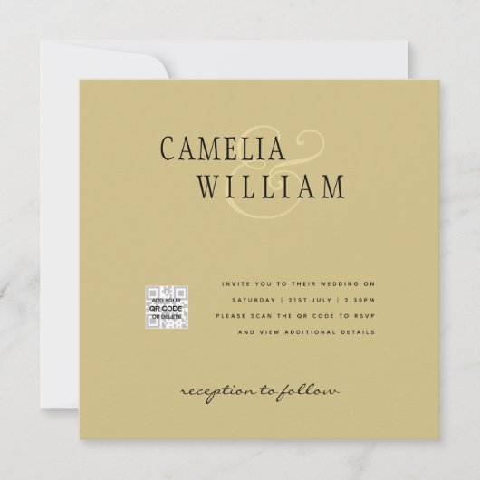 Foto bruiloft Uitnodiging QRCode RSVP Gold Yellow (Voorkant)