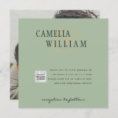 Foto bruiloft uitnodiging QRCode RSVP Sage Green (Voorkant / Achterkant)