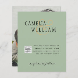 Foto bruiloft uitnodiging QRCode RSVP Sage Green