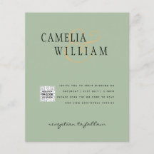 Foto bruiloft uitnodiging QRCode RSVP Sage Green