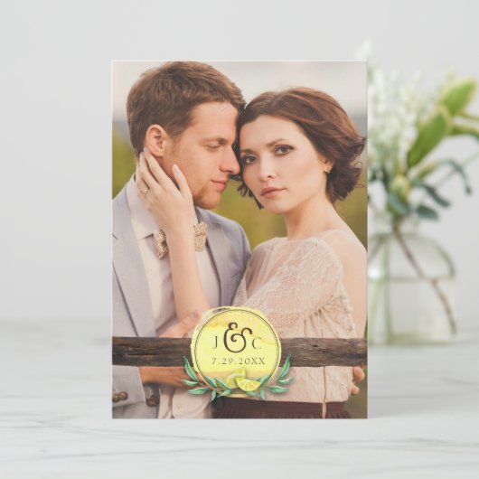 FOTO BRUILOFT UITNODIGING | Rustic Barn Wood Lemon (Staand voorkant)