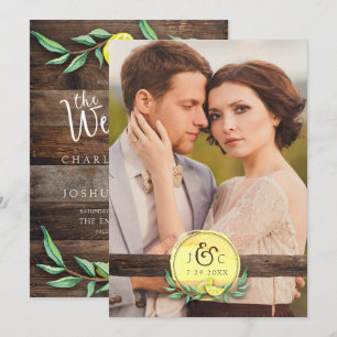 FOTO BRUILOFT UITNODIGING Rustic Barn Wood Lemon