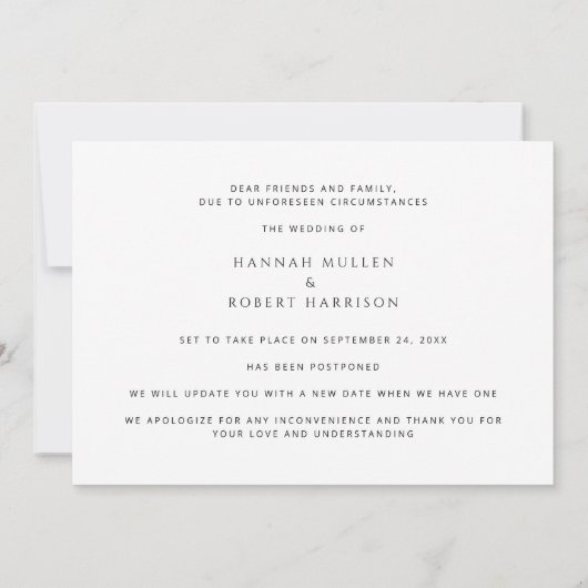 Foto bruiloft Uitstel Eenvoudige wijziging van pla Aankondiging (Achterkant)