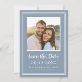 Foto Bruiloft Verloving Koppel Modern Stof Blauw Save The Date (Voorkant)