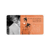Foto bruiloft  vogelkooi Tangerine Damask Etiket (Voorkant)