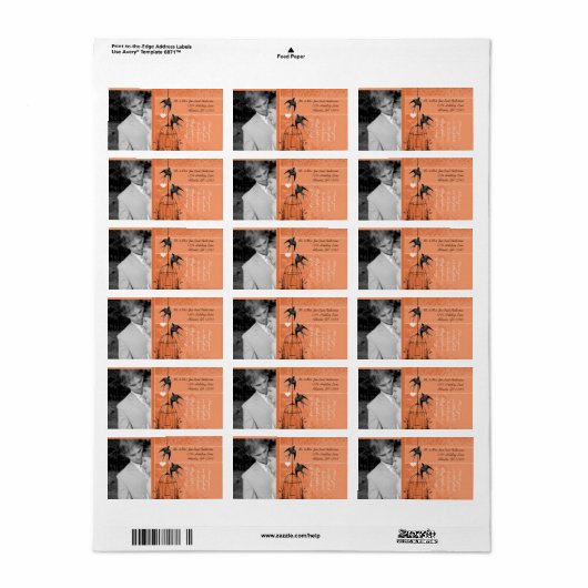 Foto bruiloft  vogelkooi Tangerine Damask Etiket (Full Sheet)