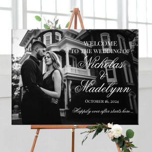 Foto bruiloft welkom teken elegante kalligrafie canvas afdruk