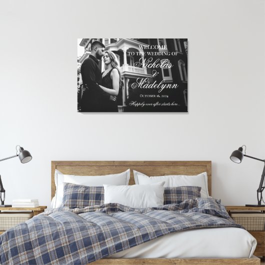 Foto bruiloft welkom teken elegante kalligrafie canvas afdruk (Insitu (Slaapkamer))