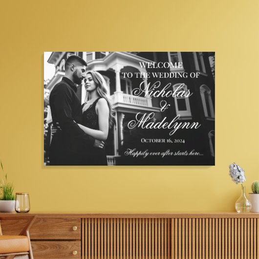 Foto bruiloft welkom teken elegante kalligrafie canvas afdruk (Insitu (Woonkamer))
