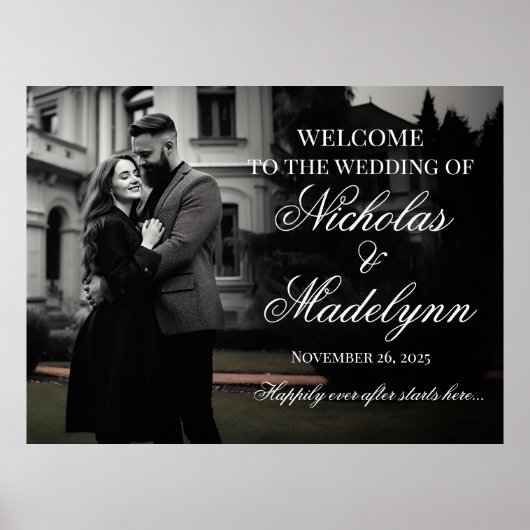 Foto bruiloft welkom teken elegante kalligrafie poster (Voorkant)