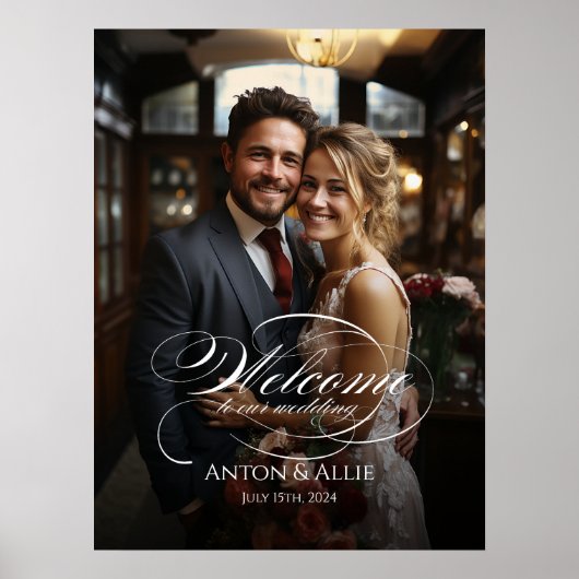 Foto bruiloft welkom teken elegante kalligrafie poster (Voorkant)