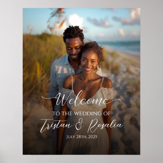 Foto bruiloft welkom teken elegante kalligrafie poster (Voorkant)