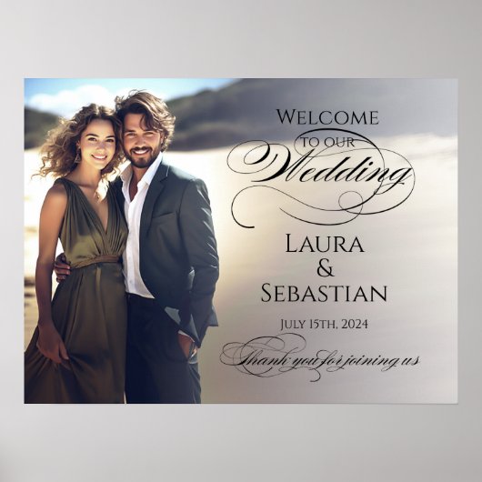 Foto bruiloft welkom teken elegante kalligrafie poster (Voorkant)