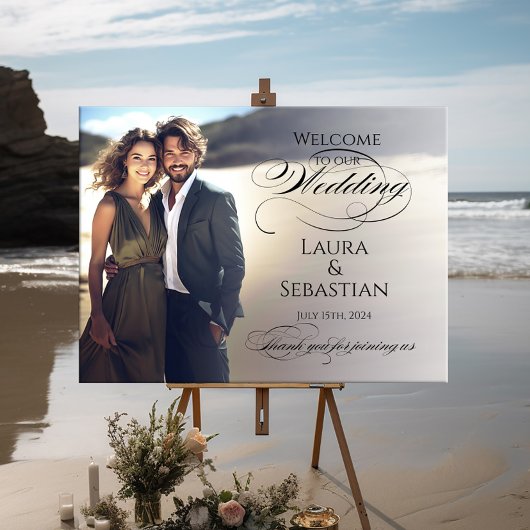 Foto bruiloft welkom teken elegante kalligrafie poster