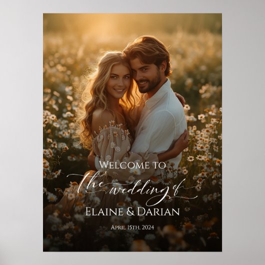 Foto bruiloft welkom teken elegante kalligrafie poster (Voorkant)