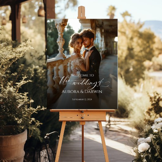 Foto bruiloft welkomstbord & elegante kalligrafie canvas afdruk