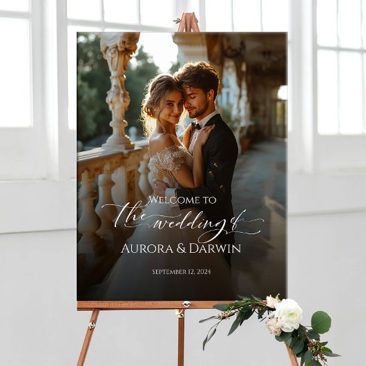 Foto bruiloft welkomstbord & elegante kalligrafie canvas afdruk