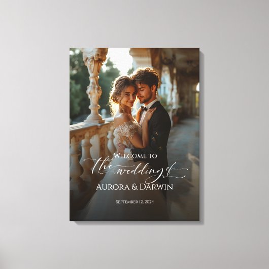 Foto bruiloft welkomstbord & elegante kalligrafie canvas afdruk (Voorkant)