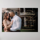 Foto bruiloft welkomstteken elegant gouden script poster (Voorkant)