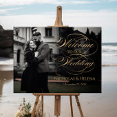 Foto bruiloft welkomstteken elegant gouden script poster