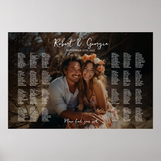 Foto bruiloft zitkaart elegante zitplattegrond poster (Voorkant)