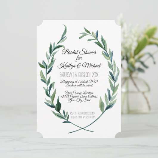 Foto Bruiloftsshower Laurierkrans Olijfblad Kaart (Staand voorkant)