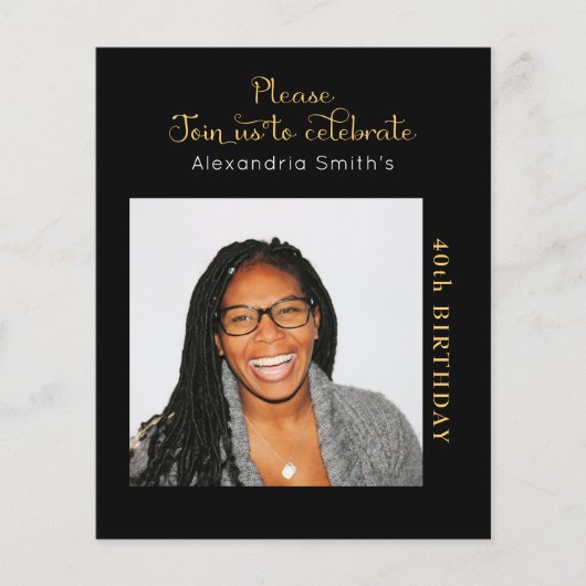 Foto Budget 40th Birthday Invitation Black Gold (Voorkant)