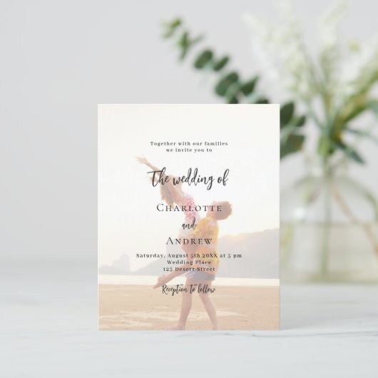 Foto budget bruiloft uitnodiging (Staand voorkant)