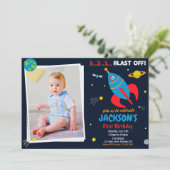 Foto buitenspace Rocket verjaardagsuitnodiging Kaart (Staand voorkant)