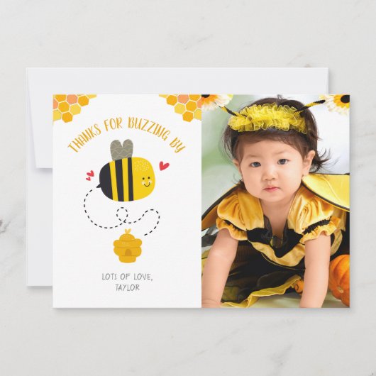Foto Bumble Bee Schattige Kawaii Verjaardag Buzzin Bedankkaart (Voorkant)
