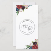 Foto Burgundy Blue Wedding Save the Date Bladwijze (Achterkant)