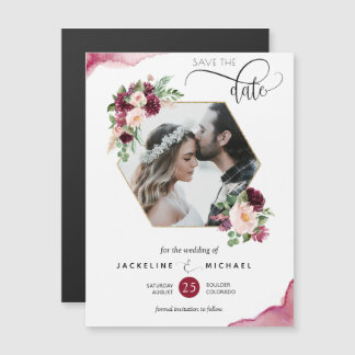Foto Burgundy Blush Wedding Save the Date Magnet