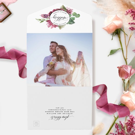 Foto: Burgundy Blush Wedding w/ Perforated RSVP All In One Uitnodiging