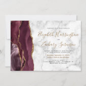 Foto Burgundy Gold Agate Marble Wedding Kaart (Voorkant)