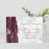 Foto Burgundy Gold Agate Marble Wedding Kaart (Staand voorkant)