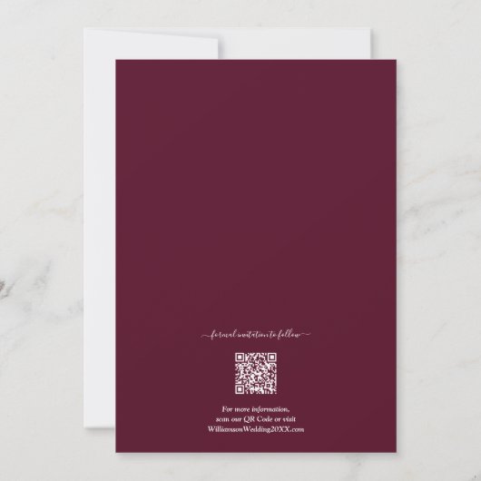 Foto Burgundy QR Code Weddenschap Save the Date (Achterkant)