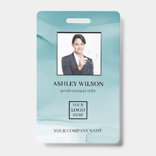 Foto Business-ID op Blue Alcohol Ink Badge (Voorzijde)