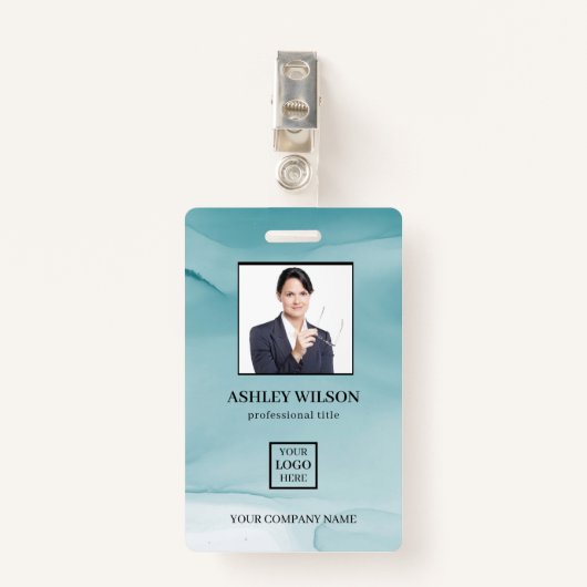 Foto Business-ID op Blue Alcohol Ink Badge (Voorkant met clip)