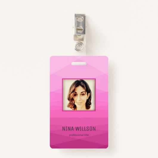 Foto Business ID op roze veelhoekig Badge (Voorkant met clip)